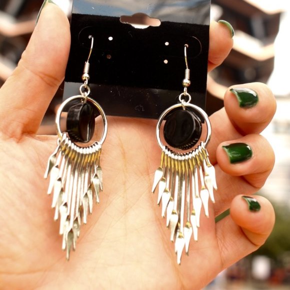 WowNYC Jewelry - New Black Round Metal Tassel Drop Earrings jewelry